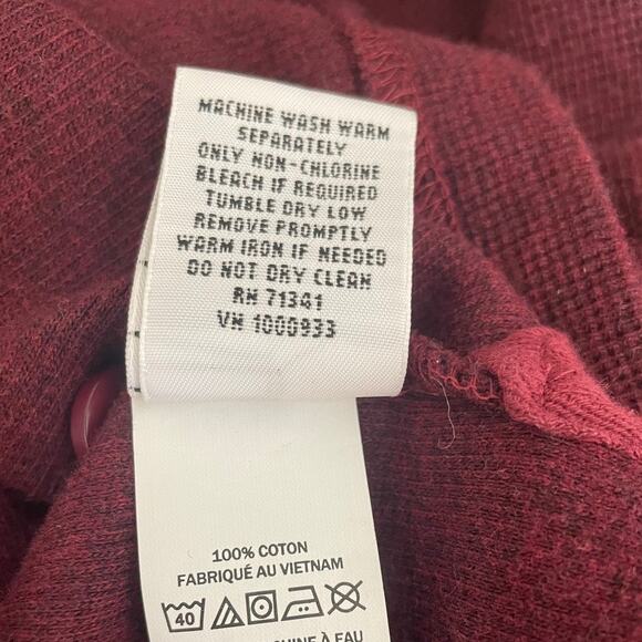 LL Bean Mens Shirt L Maroon Henley Waffle Knit Cotton Gorpcore Hike Camp Comfort - Picture 7 of 9